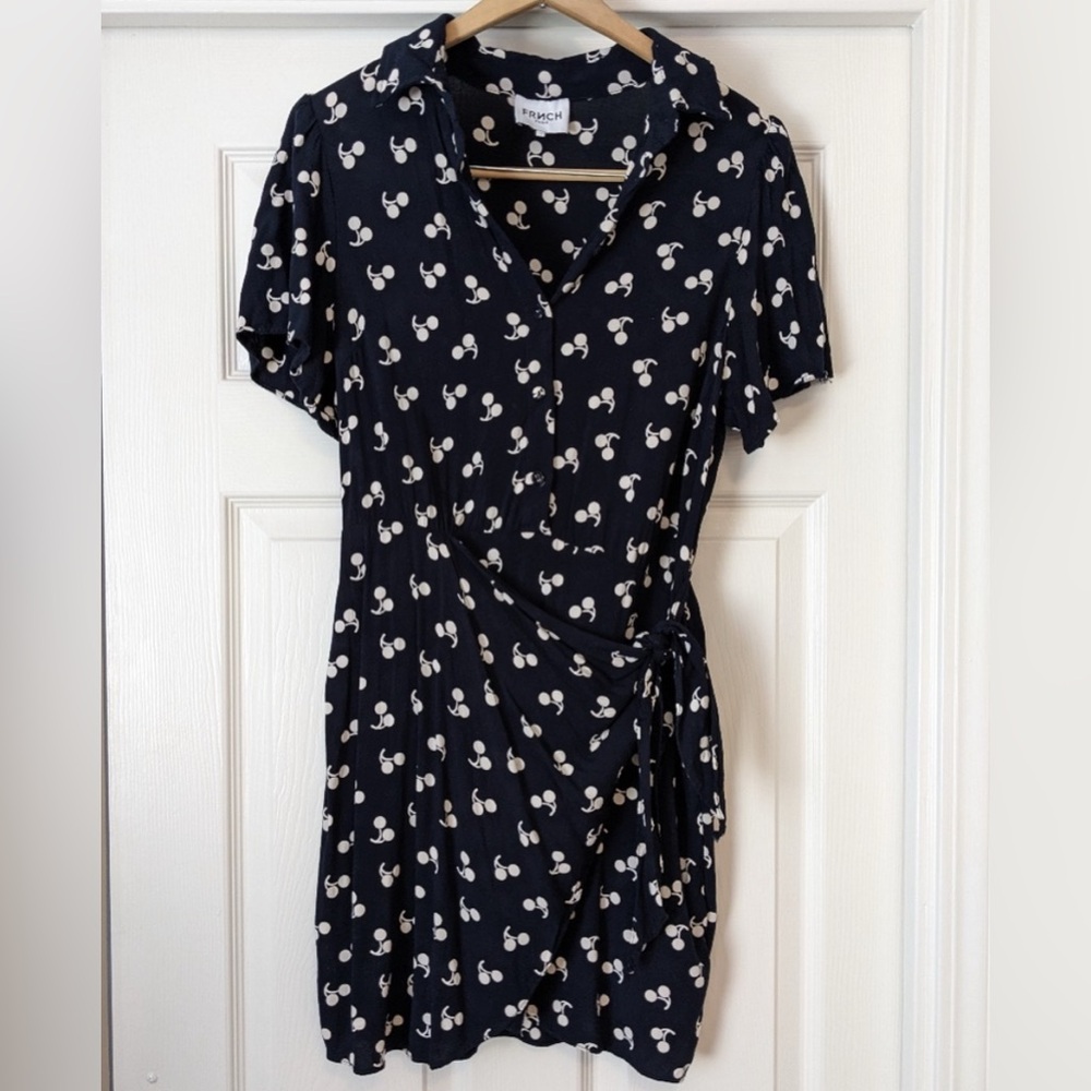 FRNCH Paris Navy Cherry Print Faux Wrap Dress